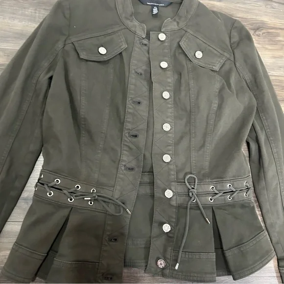 White House Black Market Olive Lace-Up Utility Jacket - Picture 4 of 5